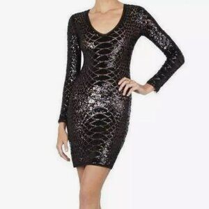 BCBG Maxazria Sabryna Long Sleeve Python Sequin Dress, Size S